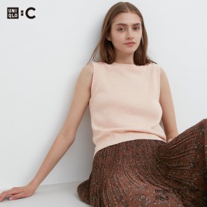 Uniqlo 100pct Cashmere Crew Neck Cropped Sweater Vest Pullover Damen Rosa | 73645QVPN