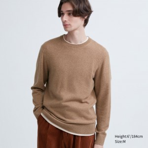 Uniqlo 100pct Cashmere Crew Neck Jumper Pullover Herren Braun | 13456KZIA
