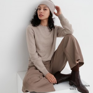 Uniqlo 100pct Cashmere Crew Neck Jumper Pullover Damen Beige | 07485NQBP