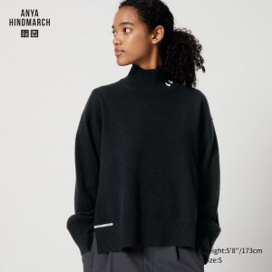 Uniqlo 100pct Cashmere High Neck Jumper Pullover Damen Schwarz | 62584QNMP