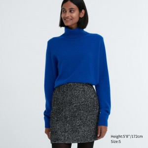 Uniqlo 100pct Cashmere Turtleneck Jumper Pullover Damen Blau | 54780ONBE