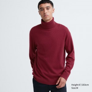 Uniqlo 100pct Cashmere Turtleneck Jumper Pullover Herren Bordeaux | 19742YPVB