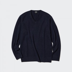 Uniqlo 100pct Cashmere V Neck Jumper Pullover Herren Navy | 63152ENWJ