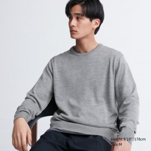 Uniqlo 100pct Extra Fine Merino Crew Neck Jumper Pullover Herren Grau | 02973EHGK