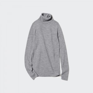 Uniqlo 100pct Extra Fine Merino Ribbed Turtleneck Jumper Pullover Damen Grau | 18524RNTD