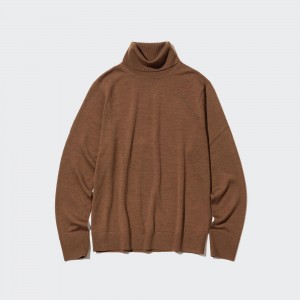 Uniqlo 100pct Extra Fine Merino Turtleneck Jumper Pullover Damen Braun | 64573NHCU