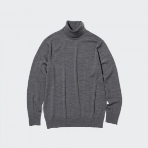 Uniqlo 100pct Extra Fine Merino Turtleneck Jumper Pullover Herren Grau | 60543ISOV
