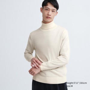 Uniqlo 100pct Extra Fine Merino Turtleneck Jumper Pullover Herren Weiß | 08264NVFL