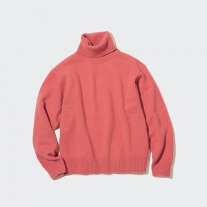 Uniqlo 100pct Lambswool Turtleneck Jumper Pullover Damen Rosa | 83710ETSI