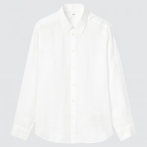 Uniqlo 100pct Premium Linen Long Sleeved Shirt Bluse Damen Weiß | 43582SGLM