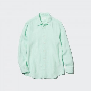 Uniqlo 100pct Premium Linen Regular FiT-Shirt Regular Collar Hemd Herren Hellgrün | 48259YIAP