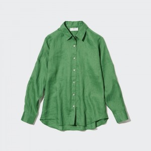 Uniqlo 100pct Premium Linen Shirt Bluse Damen Grün | 76125XDHW