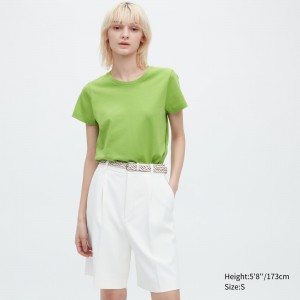 Uniqlo 100pct Supima Cotton Crew Neck Short Sleeved T-Shirt T-shirts Damen Grün | 49750NAKO