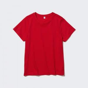 Uniqlo 100pct Supima Cotton Crew Neck Short Sleeved T-Shirt T-shirts Damen Rot | 14086LJSV