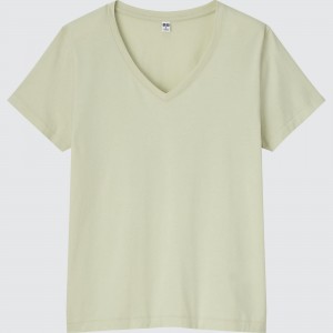 Uniqlo 100pct Supima Cotton V Neck T-Shirt T-shirts Damen Hellgrün | 84026URBS