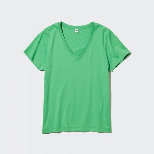 Uniqlo 100pct Supima Cotton V Neck T-Shirt T-shirts Damen Grün | 21690AJDE
