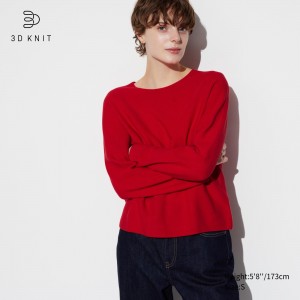 Uniqlo 3d Knit Seamless Cotton Crew Neck Jumper Pullover Damen Rot | 85642PJEW