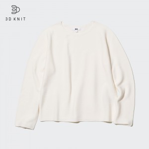 Uniqlo 3d Knit Seamless Cotton Crew Neck Jumper Pullover Damen Weiß | 50296RIVJ