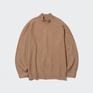 Uniqlo 3d Knit Seamless Souffle Yarn Mock Neck Jumper Pullover Herren Braun | 73659YPCE