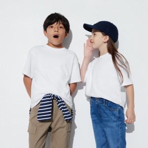 Uniqlo Airism Cotton Crew Neck Short Sleeved T-Shirt T-shirts Kinder Weiß | 37506BAWI