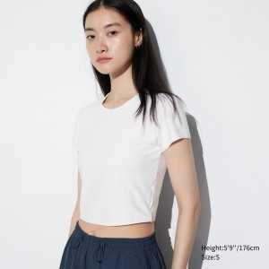 Uniqlo Airism Ultra Soft Cropped T-Shirt T-shirts Damen Weiß | 17089QAVT