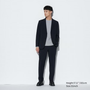 Uniqlo Airsense Ultra Light Wool Look Trousers Hosen Herren Navy | 84235ZXGF