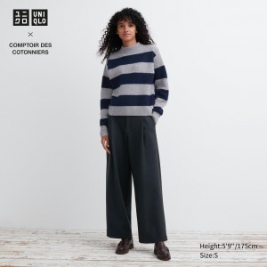 Uniqlo Brushed Jersey Pleated Wide Leg Trousers Short Oberteile Damen Dunkelgrau | 82963CPTW