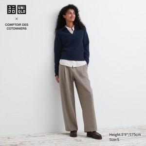 Uniqlo Brushed Jersey Pleated Wide Leg Trousers Regular Oberteile Damen Beige | 29740TYQM