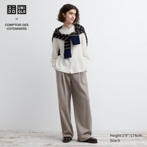 Uniqlo Brushed Jersey Pleated Wide Leg Trousers Long Oberteile Damen Beige | 06415YBPC