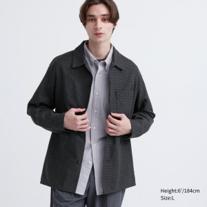 Uniqlo Brushed Twill Checked Long Sleeved Overshirt Hemd Herren Dunkelgrau | 89240LWGP