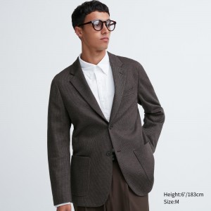 Uniqlo Comfort Patterned Blazer Jacket Jacken Herren Dunkelbraun | 18276SCZL