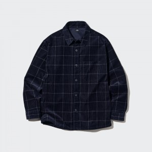 Uniqlo Corduroy Oversized Checked Shirt Überhemd Herren Navy | 50421KQME