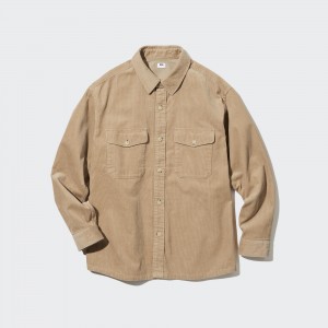 Uniqlo Corduroy Oversized Work Shirt Überhemd Herren Beige | 56178LENH