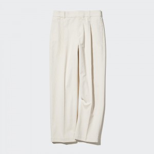 Uniqlo Corduroy Pleated Wide Leg Trousers Long Oberteile Damen Weiß | 76243EQNC