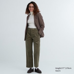 Uniqlo Corduroy Pleated Wide Leg Trousers Oberteile Damen Olivgrün | 50298CHGO