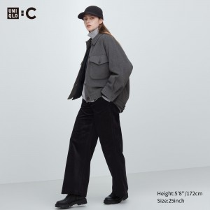 Uniqlo Corduroy Wide Leg Trousers Oberteile Damen Schwarz | 36482MUGP