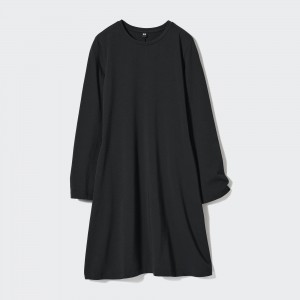 Uniqlo Cotton Blend Flared Mini Dress Kleid Damen Schwarz | 13082QBSZ