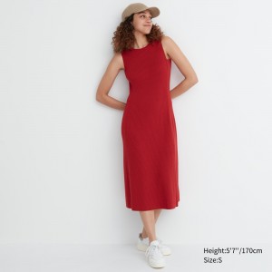 Uniqlo Cotton Blend Knit Sleeveless Dress Kleid Damen Rot | 20785BREL