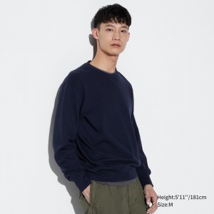 Uniqlo Cotton Crew Neck Sweatshirt Hoodie Herren Navy | 80621RFAB