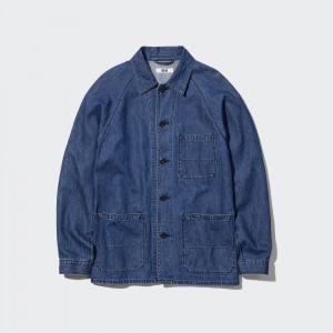 Uniqlo Cotton Linen Blend Utility Jacket Überhemd Herren Blau | 61348KLEP