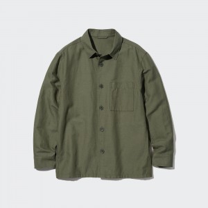 Uniqlo Cotton Linen Overshirt Überhemd Herren Olivgrün | 75491HKWB