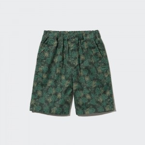 Uniqlo Cotton Stretch Printed Easy Shorts Kurze Hose Kinder Dunkelgrün | 82956MIXC