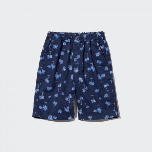Uniqlo Cotton Stretch Printed Easy Shorts Kurze Hose Kinder Navy | 75968RADH
