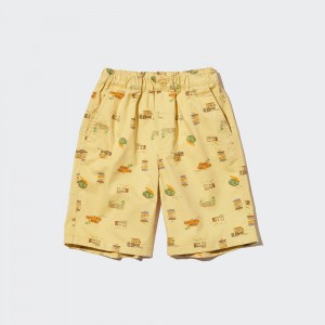 Uniqlo Cotton Stretch Printed Easy Shorts Kurze Hose Kinder Gelb | 46209SZOQ