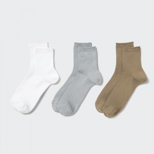 Uniqlo Crew Ribbed Socks Three Pairs Socken Damen Weiß | 81534GKMD