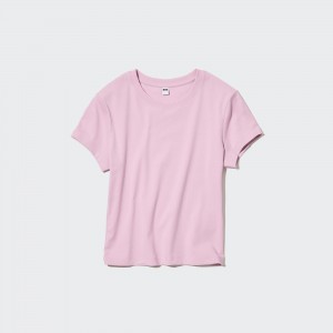 Uniqlo Cropped Fit Short Sleeved T-Shirt T-shirts Damen Rosa | 61935RVNG