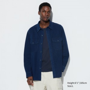 Uniqlo Denim Jersey Overshirt Jacken Herren Blau | 47263IPBT