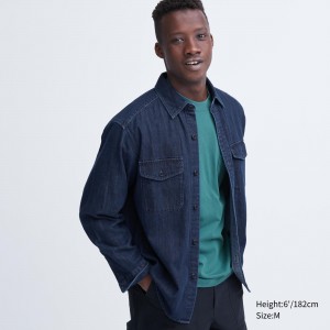 Uniqlo Denim Oversized Utility Overshirt Überhemd Herren Blau | 51730OUIW