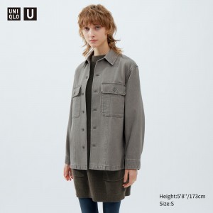 Uniqlo Denim Shirt Jacket Jacken Damen Grau | 01784COGZ
