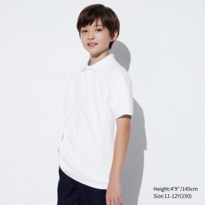 Uniqlo Dry Pique Polo Shirt T-shirts Kinder Weiß | 68247CKDW